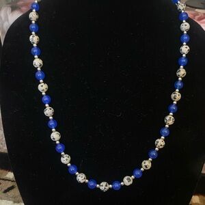 Dalmatian Jasper and Blue Agate Beaded Necklace